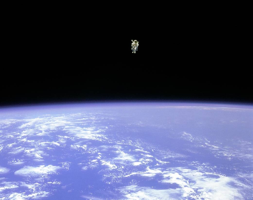 Bruce McCandless performing the first untethered spacewalk, 1984